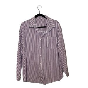 Purple and White Striped Button-Down Blouse Top — Size XL